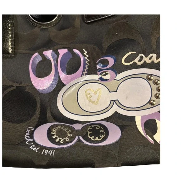 Coach Optic C Signature C Applique Poppy Glam Kisslock Tote Bag Black Purple - Picture 11 of 11
